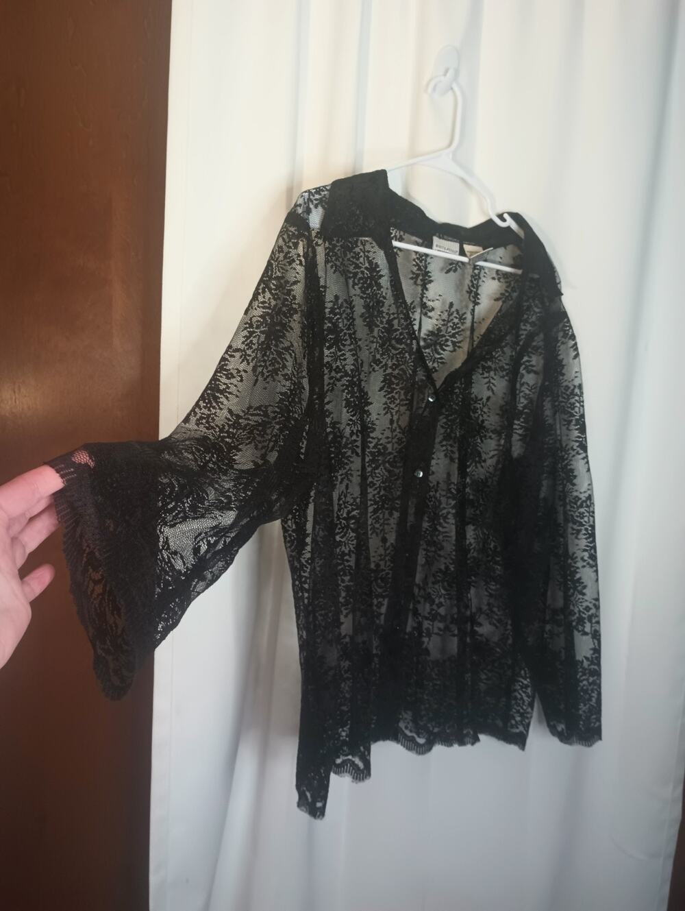 Vtg White Stag Sheer Black Lace Button Up Top 22W/24W Dark Romantic Fairy Grunge
